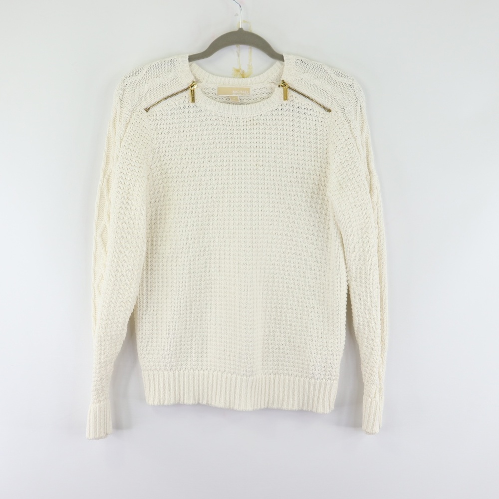Michael Kors White Zippered Shoulder Knit Sweater